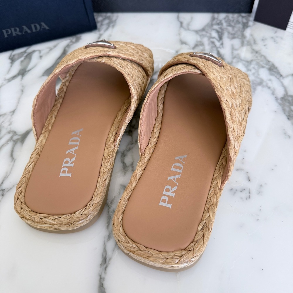 Prada Mens Woven Raffia Strap Slide Sandals Tan UK 7, 2X3142 - Picture 6 of 13